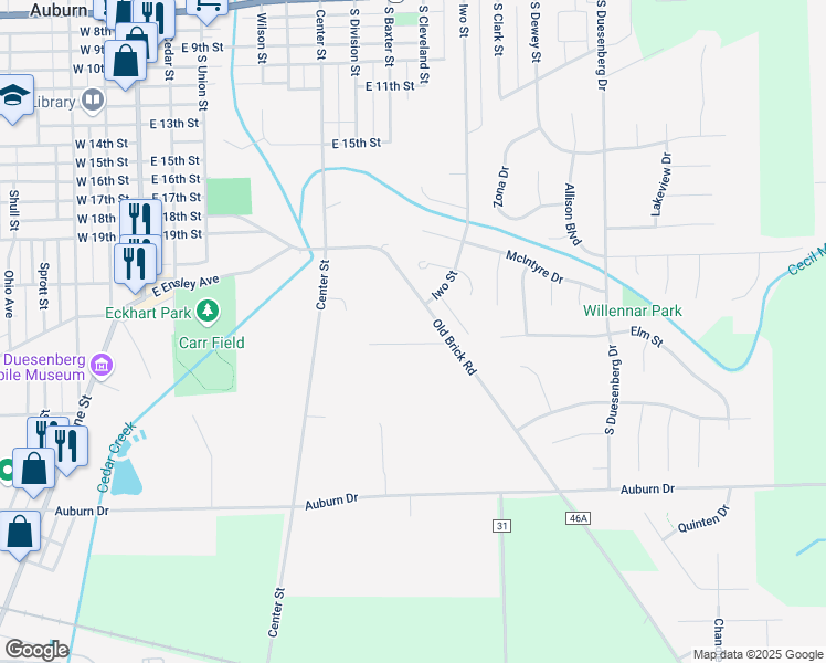 map of restaurants, bars, coffee shops, grocery stores, and more near 805 Old Brick Road in Auburn