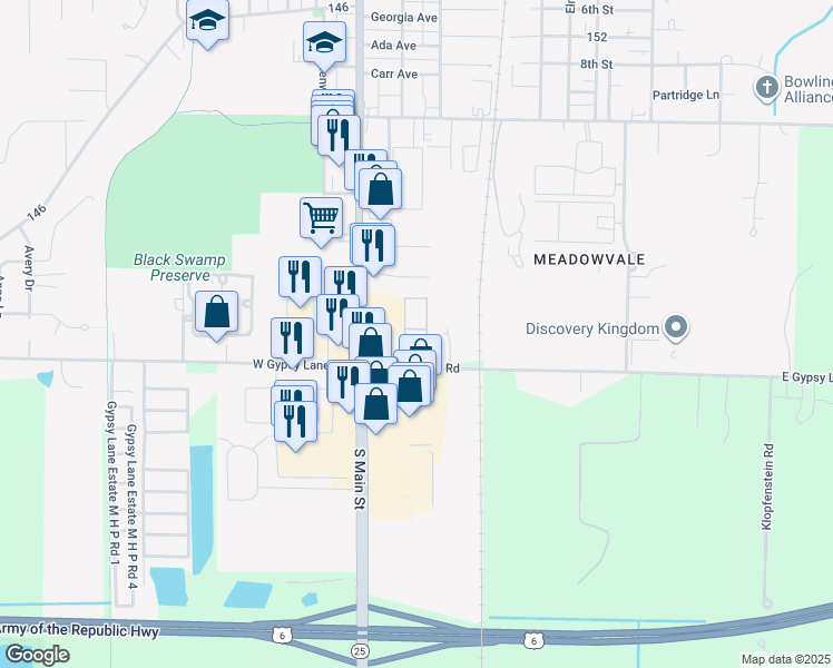 map of restaurants, bars, coffee shops, grocery stores, and more near 1097 Varsity East Road in Bowling Green