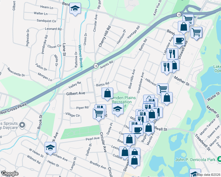 map of restaurants, bars, coffee shops, grocery stores, and more near 77 Battis Road in Hamden