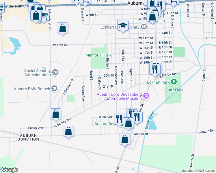 map of restaurants, bars, coffee shops, grocery stores, and more near 500 21st Street in Auburn
