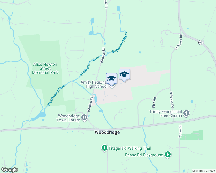 map of restaurants, bars, coffee shops, grocery stores, and more near 25 Newton Road in Woodbridge