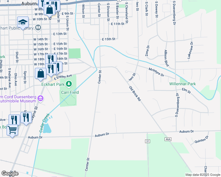 map of restaurants, bars, coffee shops, grocery stores, and more near 608 Roselawn Court in Auburn