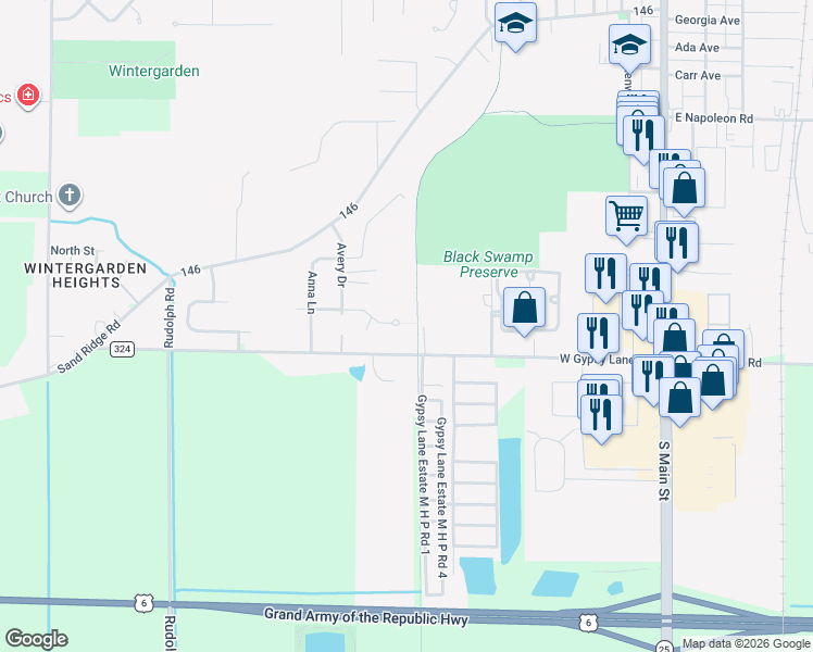 map of restaurants, bars, coffee shops, grocery stores, and more near 609 Jacqueline Place in Bowling Green