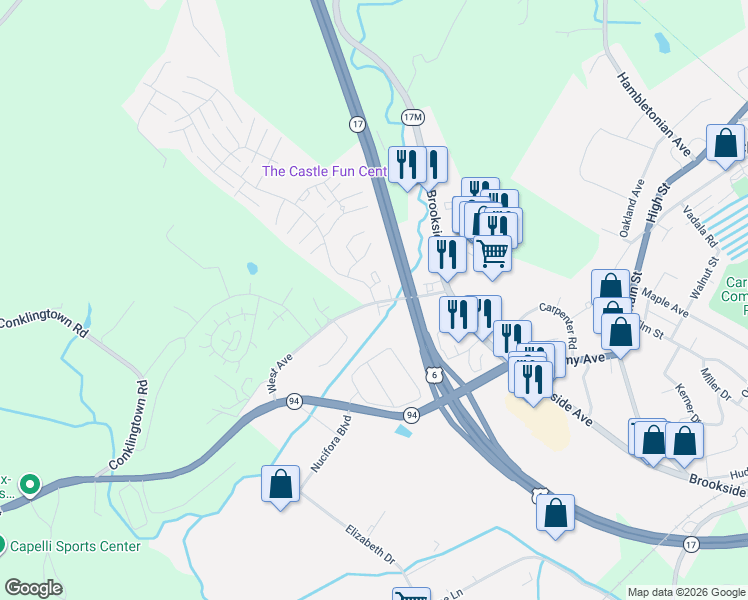 map of restaurants, bars, coffee shops, grocery stores, and more near 2512 Whispering Hills in Chester