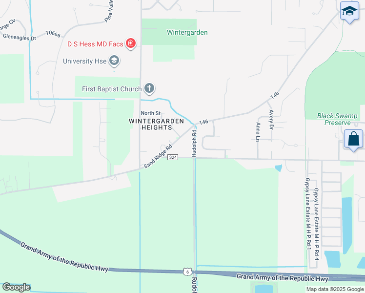 map of restaurants, bars, coffee shops, grocery stores, and more near 1215 Sand Ridge Road in Bowling Green