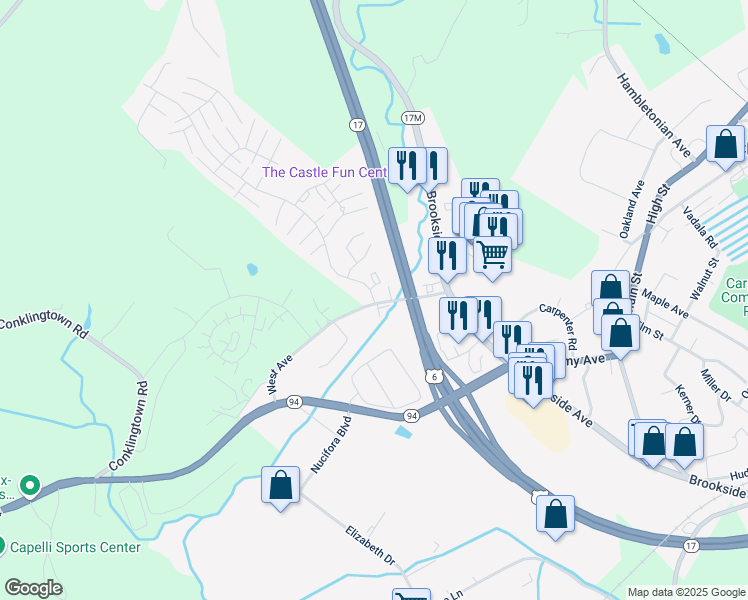 map of restaurants, bars, coffee shops, grocery stores, and more near 2722 Whispering Hills in Chester