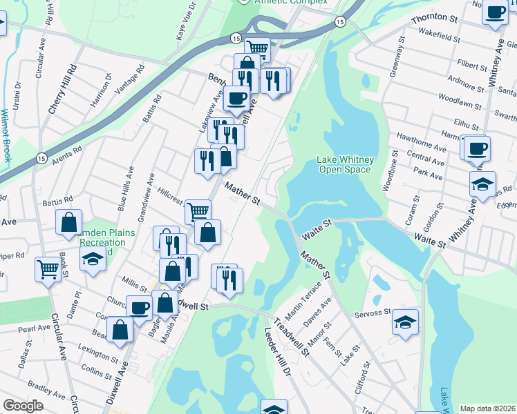 map of restaurants, bars, coffee shops, grocery stores, and more near 380 Mather Street in Hamden