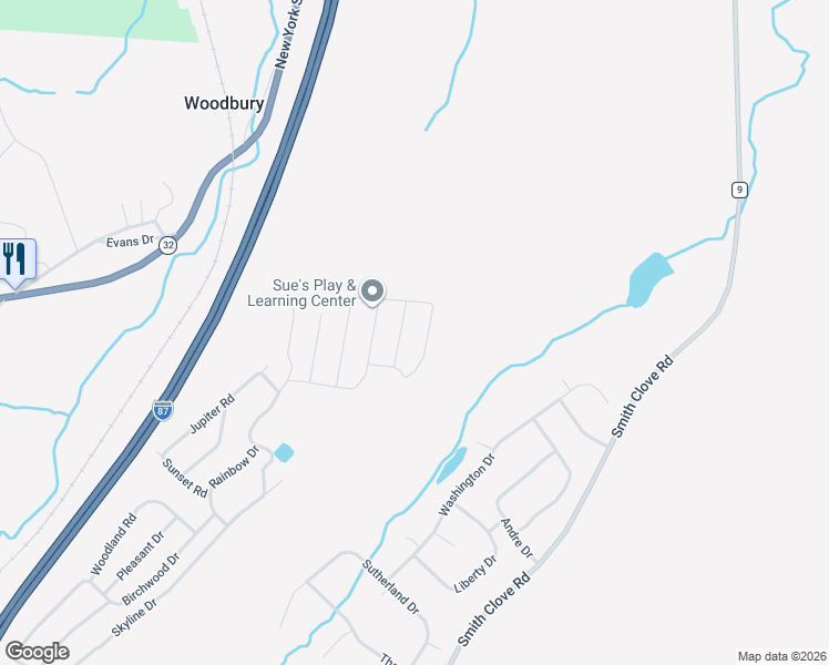 map of restaurants, bars, coffee shops, grocery stores, and more near 17 Birch Road in Woodbury