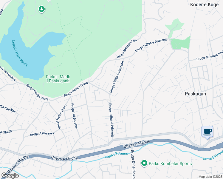 map of restaurants, bars, coffee shops, grocery stores, and more near Rruga Lidhja e Prizrenit in Tirana