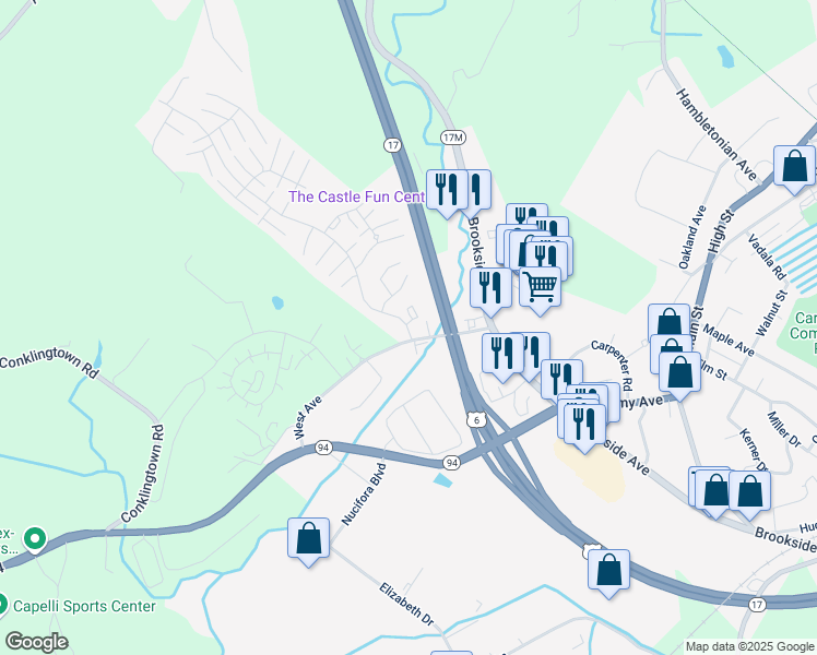 map of restaurants, bars, coffee shops, grocery stores, and more near 4512 Whispering Hills in Chester