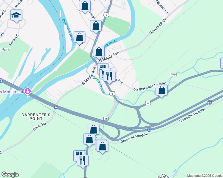map of restaurants, bars, coffee shops, grocery stores, and more near 17 Minisink Avenue in Port Jervis
