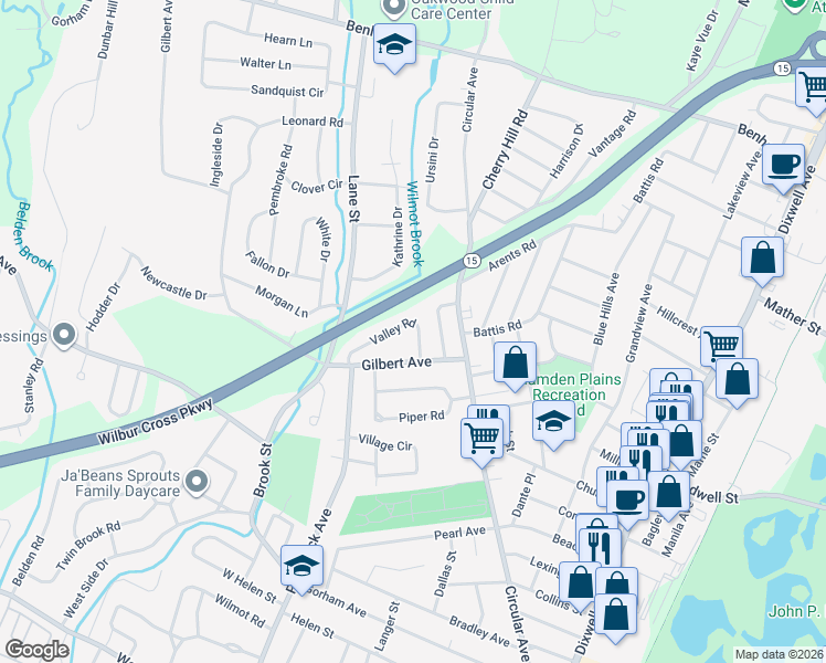 map of restaurants, bars, coffee shops, grocery stores, and more near 38 Valley Road in Hamden