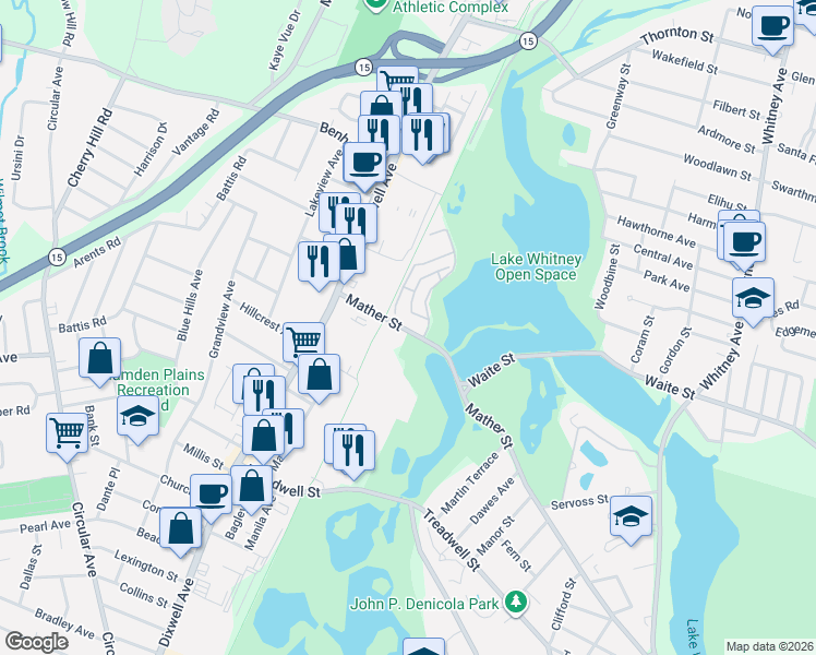 map of restaurants, bars, coffee shops, grocery stores, and more near 375 Mather Street in Hamden
