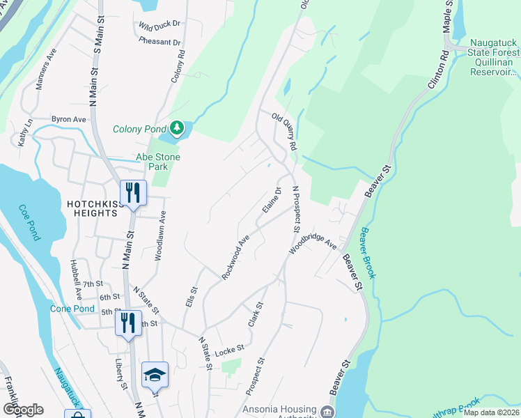 map of restaurants, bars, coffee shops, grocery stores, and more near 34 Elaine Drive in Ansonia
