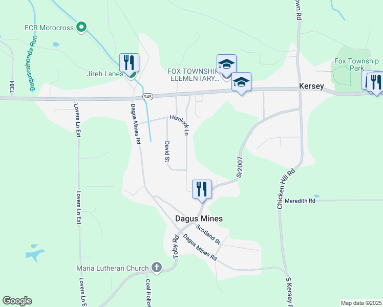 map of restaurants, bars, coffee shops, grocery stores, and more near 139 Hemlock Ln in Kersey