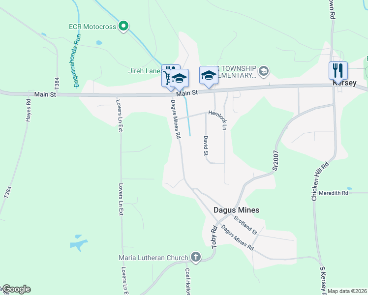 map of restaurants, bars, coffee shops, grocery stores, and more near 132 Dagus Mines Road in Kersey