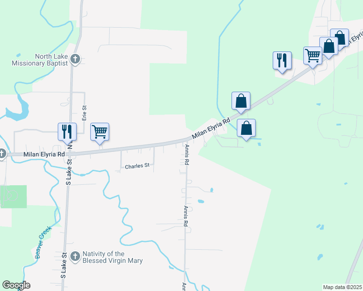 map of restaurants, bars, coffee shops, grocery stores, and more near 319 East Main Street in South Amherst