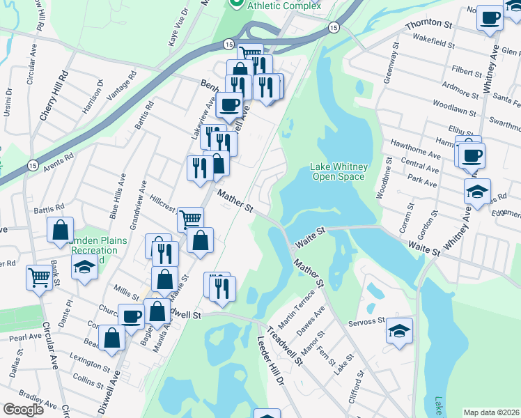 map of restaurants, bars, coffee shops, grocery stores, and more near 375 Mather Street in Hamden