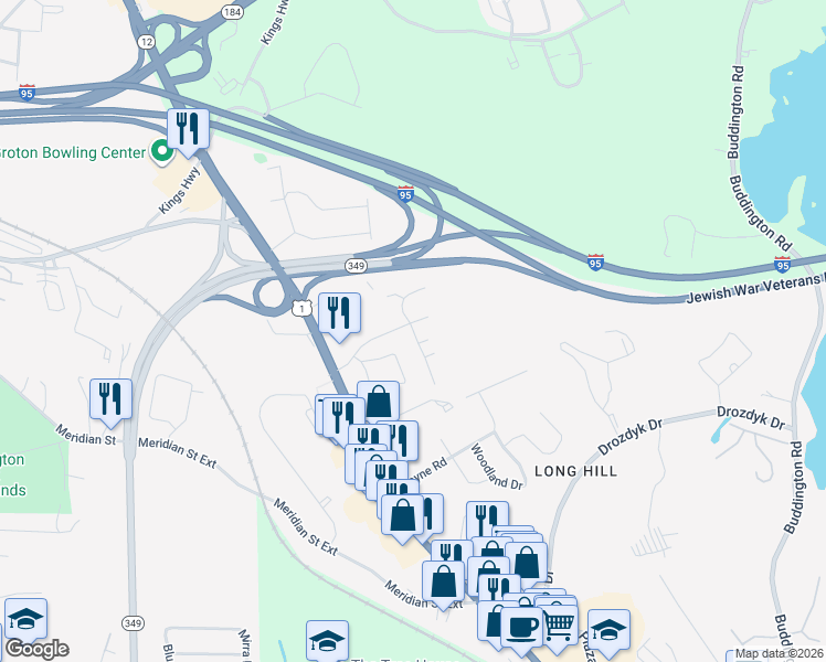 map of restaurants, bars, coffee shops, grocery stores, and more near 11 Courtland Drive in Groton