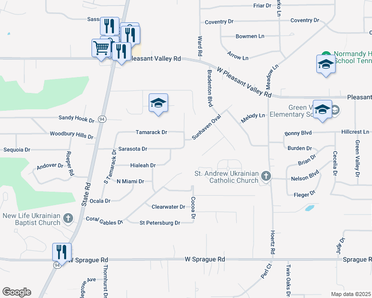 map of restaurants, bars, coffee shops, grocery stores, and more near 7631 North Sarasota Drive in Parma