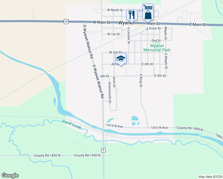 map of restaurants, bars, coffee shops, grocery stores, and more near 601 Greencastle Drive in Wyanet