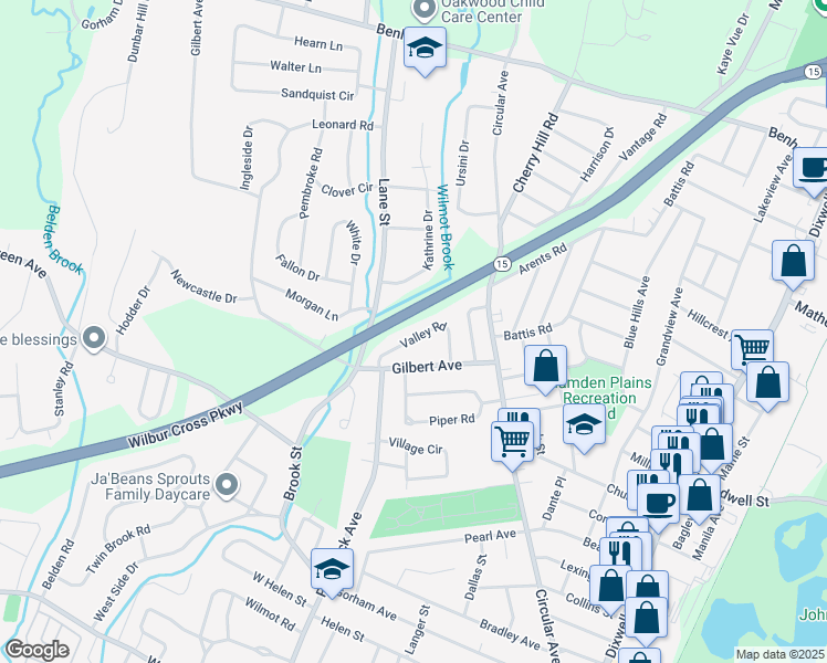 map of restaurants, bars, coffee shops, grocery stores, and more near 81 Valley Road in Hamden
