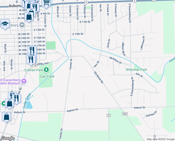 map of restaurants, bars, coffee shops, grocery stores, and more near 805 Old Brick Road in Auburn