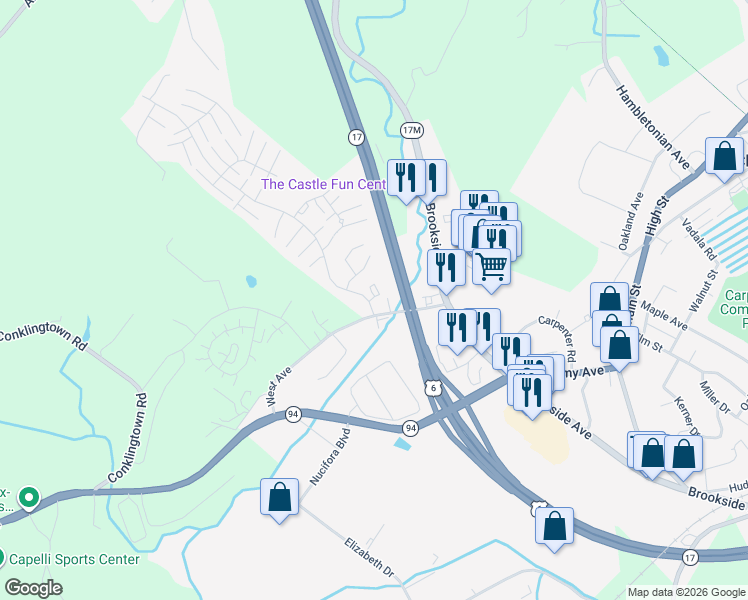 map of restaurants, bars, coffee shops, grocery stores, and more near 4512 Whispering Hills in Chester