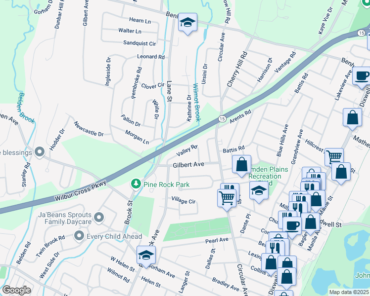 map of restaurants, bars, coffee shops, grocery stores, and more near 81 Valley Road in Hamden