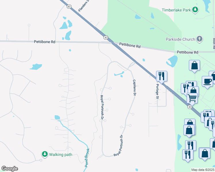 map of restaurants, bars, coffee shops, grocery stores, and more near 7315 Royal Portrush Drive in Solon