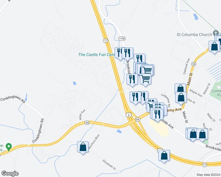 map of restaurants, bars, coffee shops, grocery stores, and more near 4301 Whispering Hills in Chester