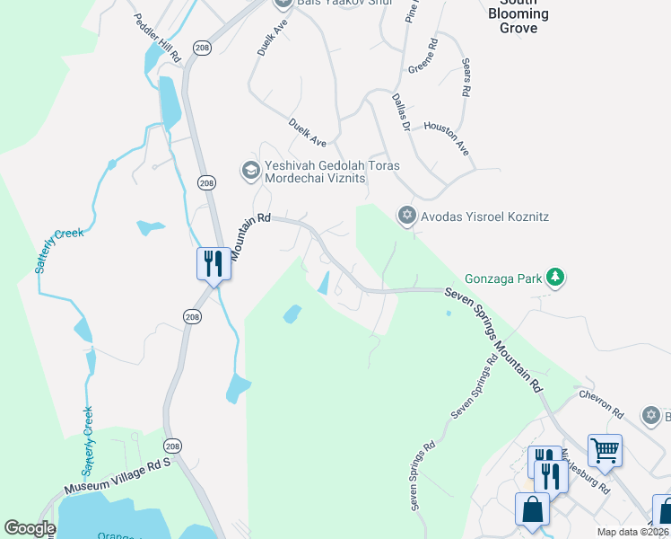 map of restaurants, bars, coffee shops, grocery stores, and more near 289 7 Springs Mountain Road in Monroe