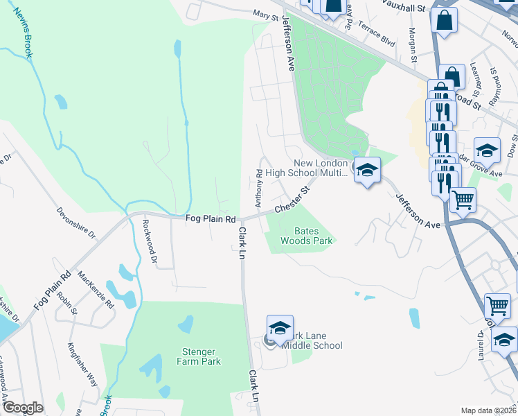 map of restaurants, bars, coffee shops, grocery stores, and more near 4 Davis Farm Way in Waterford