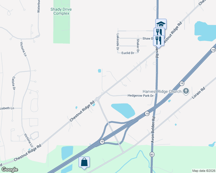 map of restaurants, bars, coffee shops, grocery stores, and more near 36462 Chestnut Ridge Road in North Ridgeville