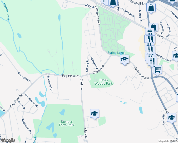 map of restaurants, bars, coffee shops, grocery stores, and more near 4 Davis Farm Way in Waterford