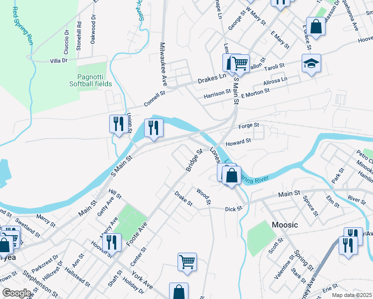 map of restaurants, bars, coffee shops, grocery stores, and more near 116 Millard Street in Old Forge