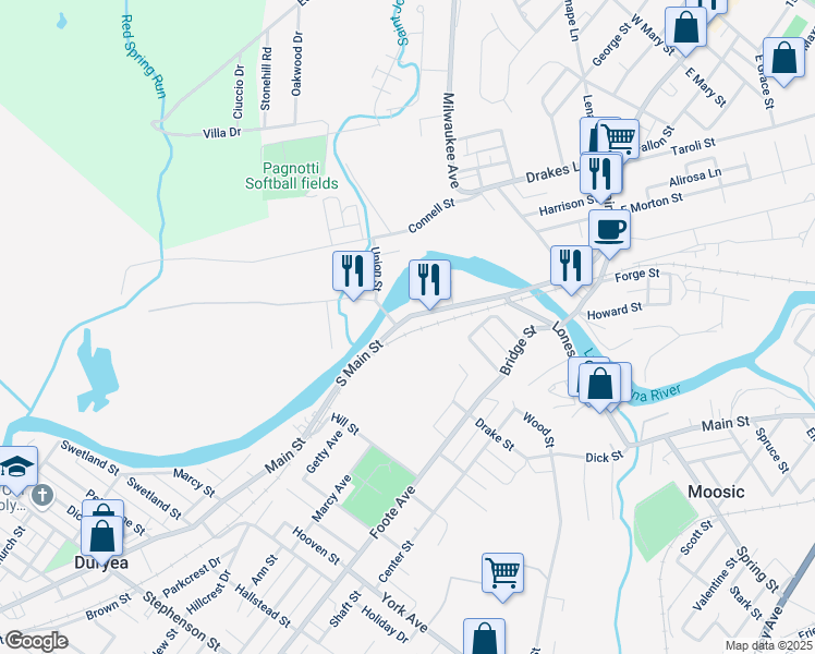 map of restaurants, bars, coffee shops, grocery stores, and more near 1242 S Main St in Old Forge