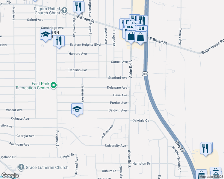 map of restaurants, bars, coffee shops, grocery stores, and more near 840 Case Avenue in Elyria