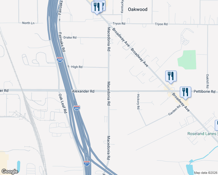 map of restaurants, bars, coffee shops, grocery stores, and more near in Oakwood Village