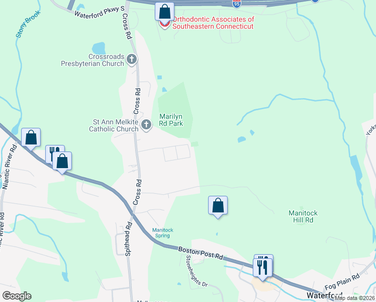map of restaurants, bars, coffee shops, grocery stores, and more near 6 Timothy Street in Waterford