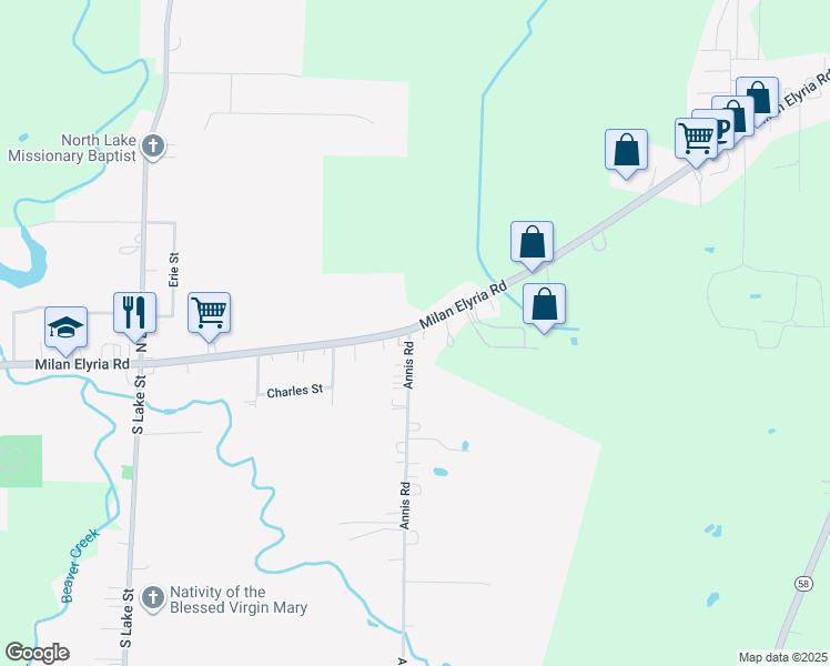 map of restaurants, bars, coffee shops, grocery stores, and more near 319 East Main Street in South Amherst
