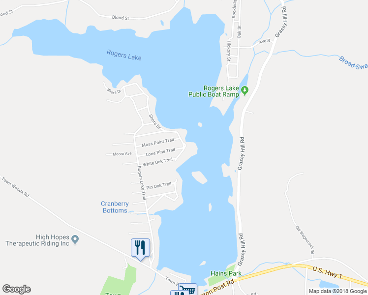 map of restaurants, bars, coffee shops, grocery stores, and more near Lone Pine Trail in Old Lyme
