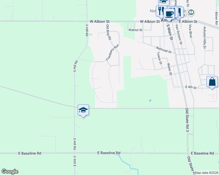 map of restaurants, bars, coffee shops, grocery stores, and more near 507 Cranberry Run in Avilla