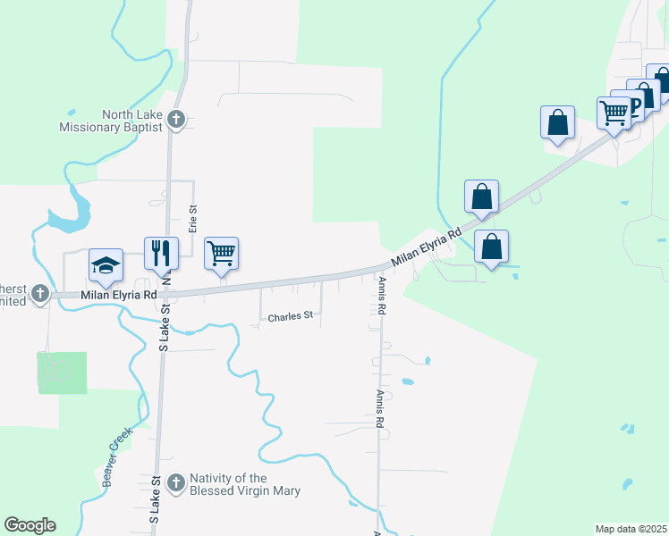 map of restaurants, bars, coffee shops, grocery stores, and more near 311 East Main Street in South Amherst