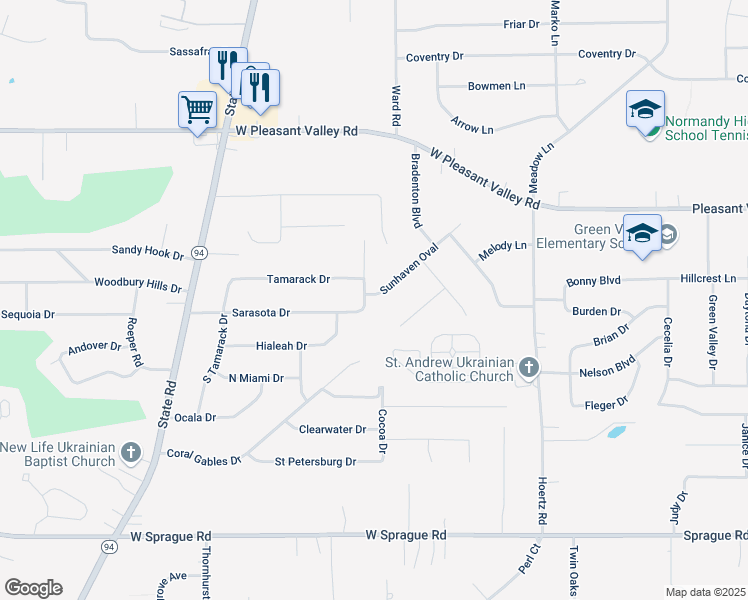 map of restaurants, bars, coffee shops, grocery stores, and more near 7631 North Sarasota Drive in Parma
