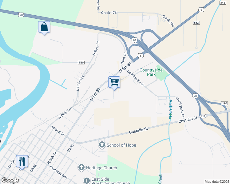 map of restaurants, bars, coffee shops, grocery stores, and more near 1109 South Bloom Road in Fremont