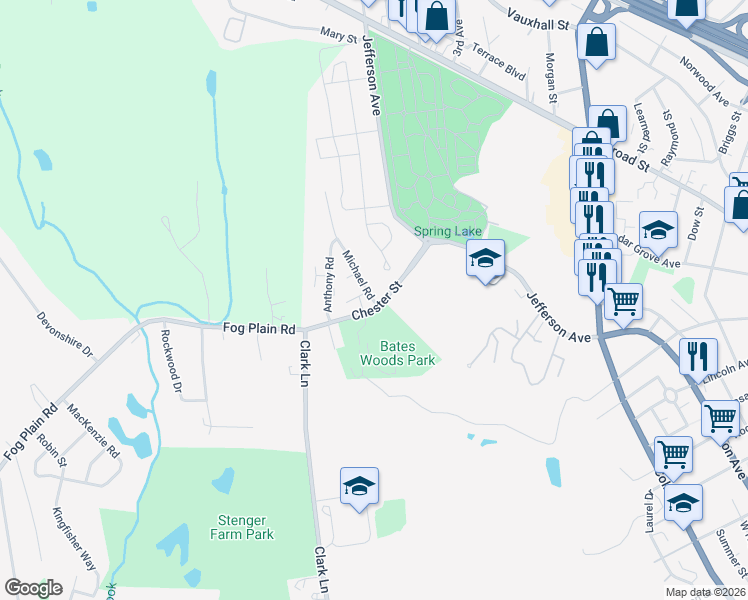 map of restaurants, bars, coffee shops, grocery stores, and more near 0 New London Turnpike in New London County