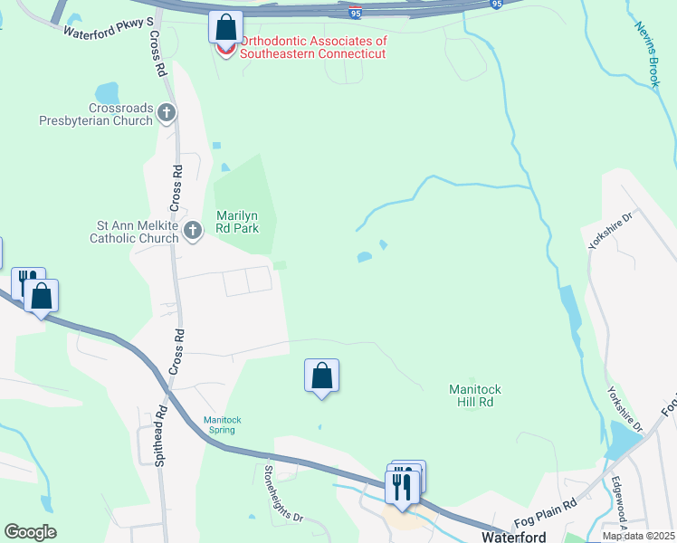 map of restaurants, bars, coffee shops, grocery stores, and more near 42 Rock Ridge Road in Waterford