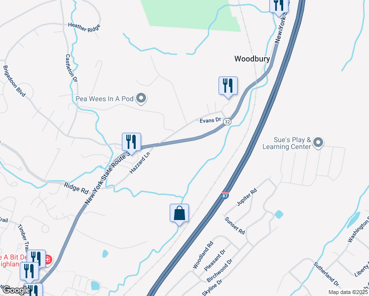 map of restaurants, bars, coffee shops, grocery stores, and more near 750 State Highway 32 in Highland Mills