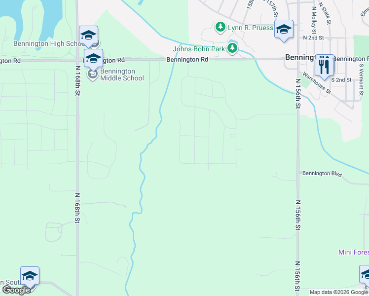 map of restaurants, bars, coffee shops, grocery stores, and more near 16435 Bennington Road in Bennington